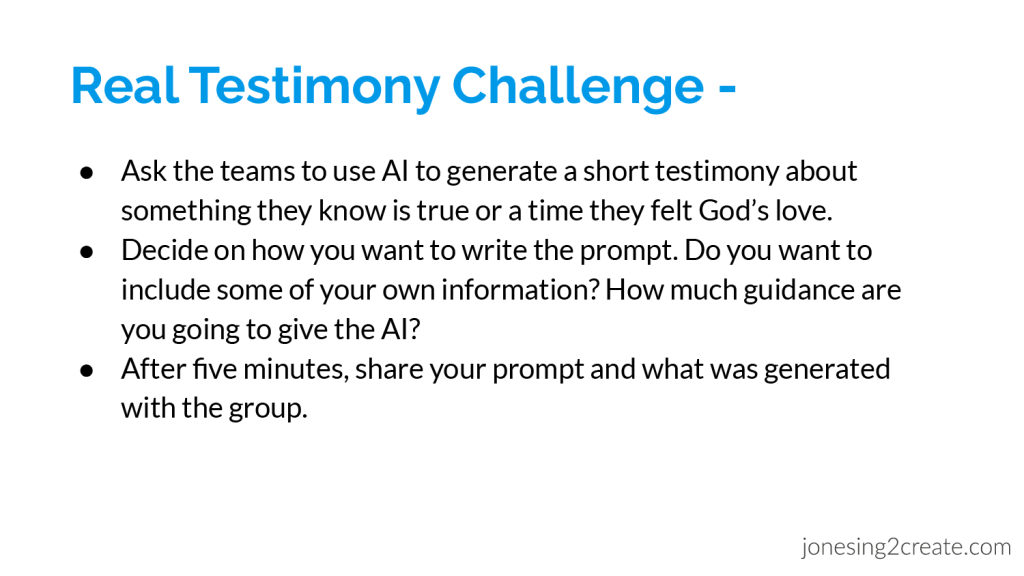 Youth church activity on Artificial Intelligence Real Testimony Challenge