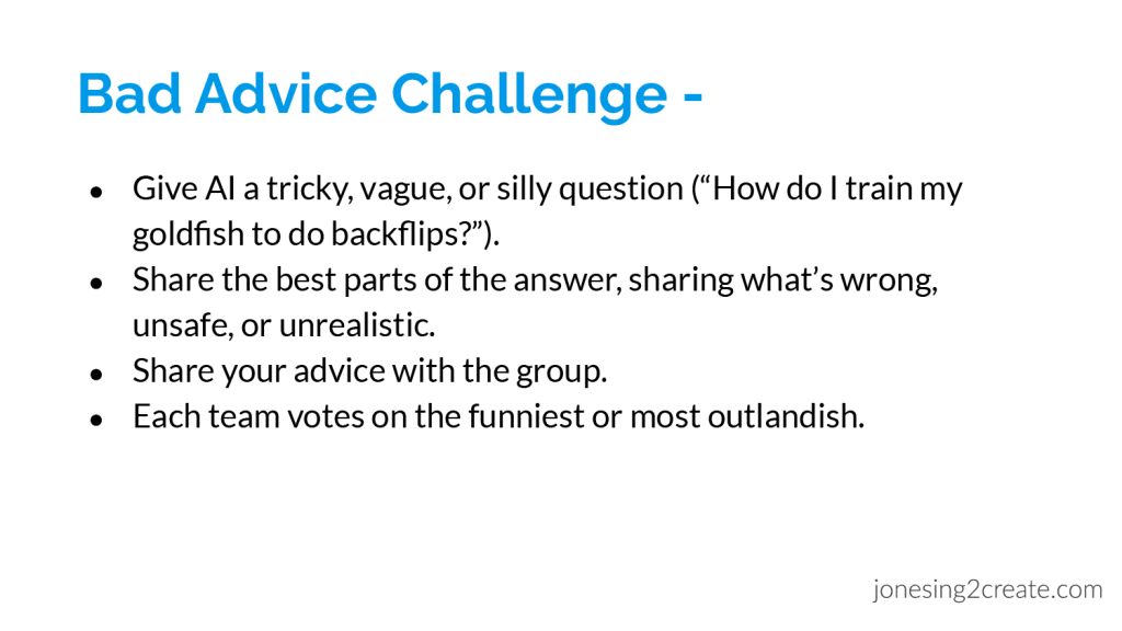 Youth church activity on Artificial Intelligence Bad Advice Challenge