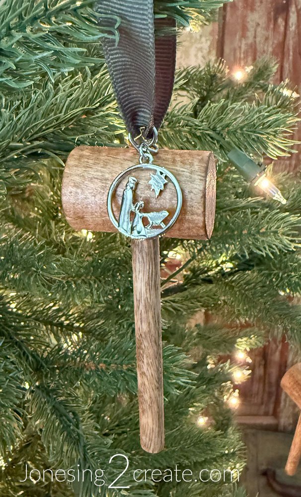 Hammer Christmas Ornament - with green ribbon hammer ornament right side down