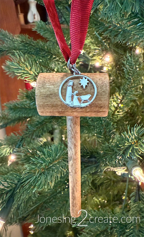 Joseph's Christ-Centered Christmas Ornament - with red ribbon hammer ornament right side up